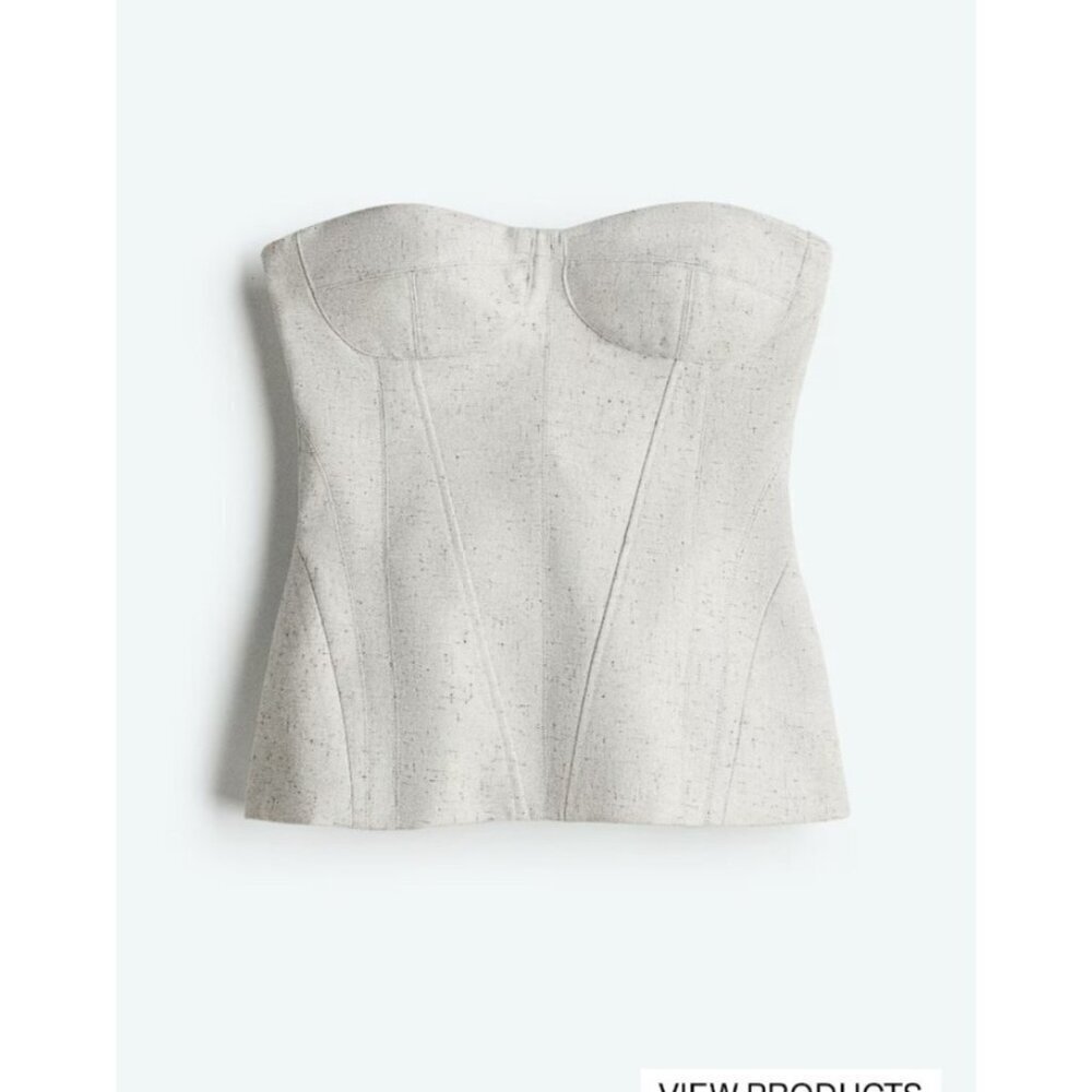 H & M Edition Light Heathered Grey Boned Bodice Bustier Top L